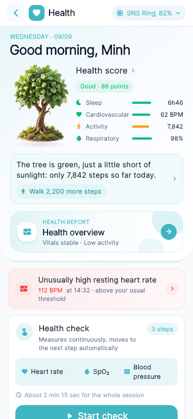 Health screen with the Health tree